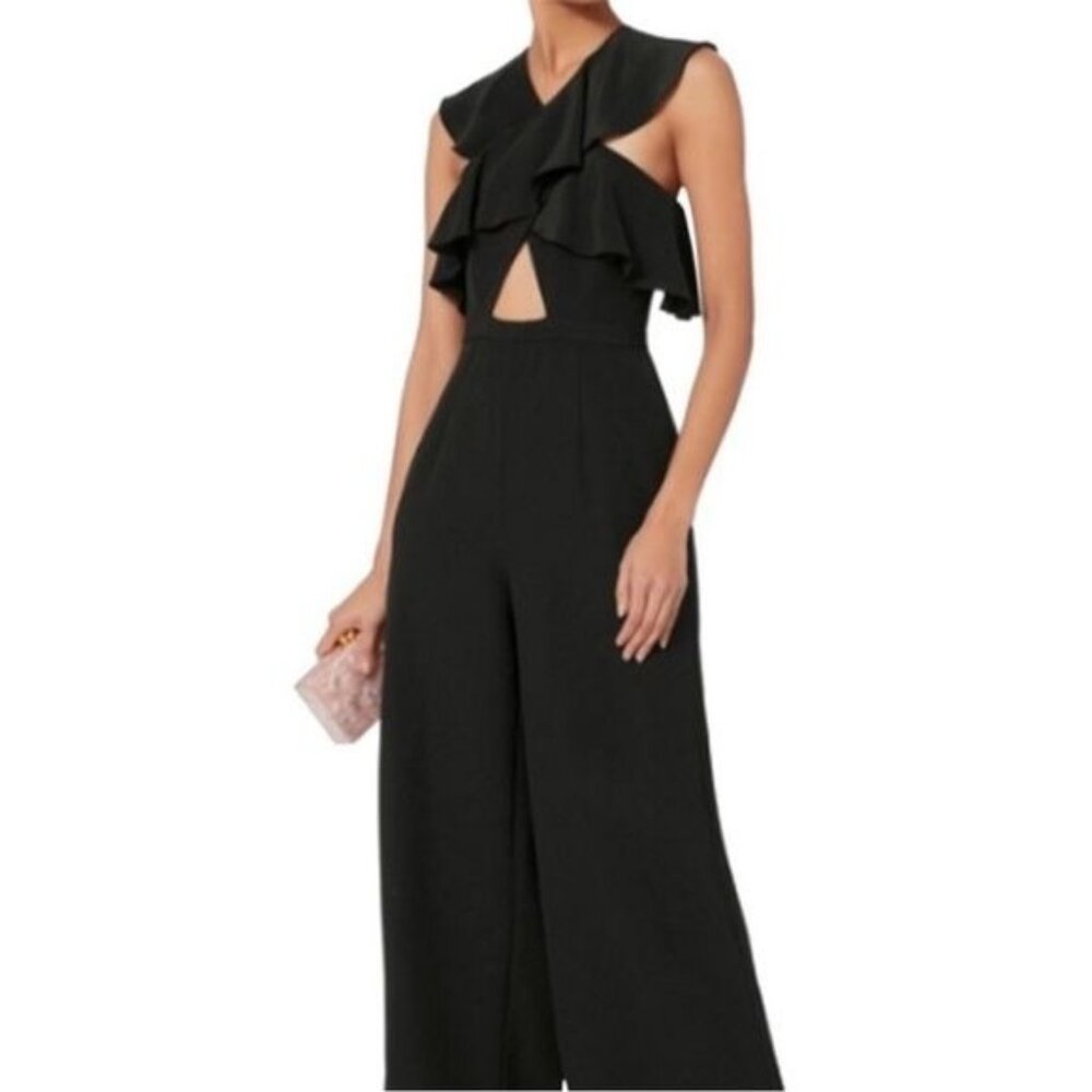 AMUR Naomi Silk Ruffle Jumpsuit Black Luxe silk jumpsuit 8